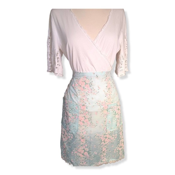 Vintage 50s Housewife Kitchen Apron Pastel Floral Flocked Dainty Retro MCM 60s - Picture 9 of 16
